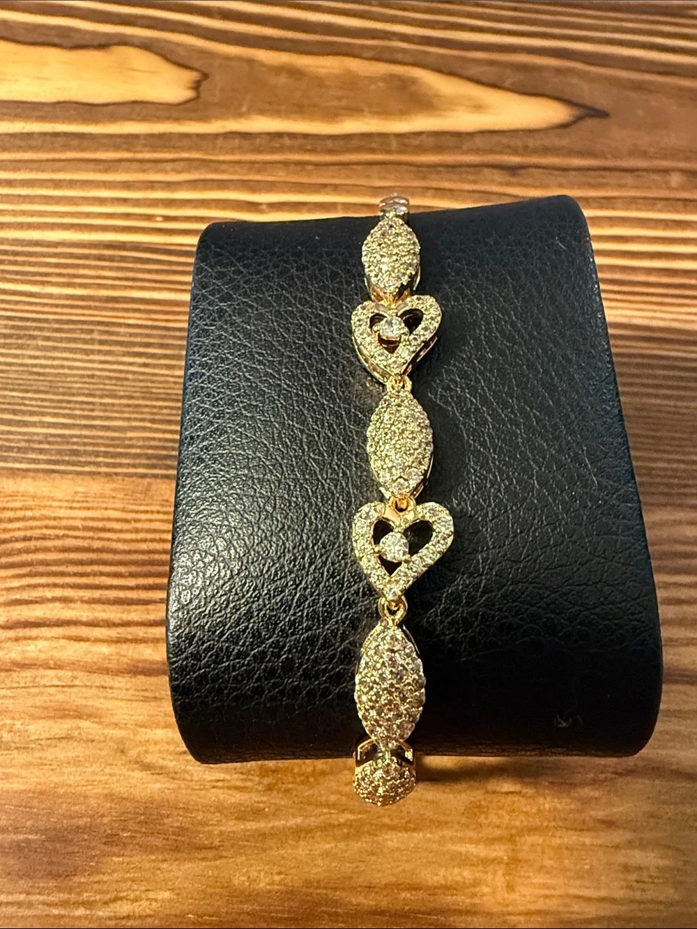 Gold Plated Heart Link Zirconia Bracelet - Women's Jewelry